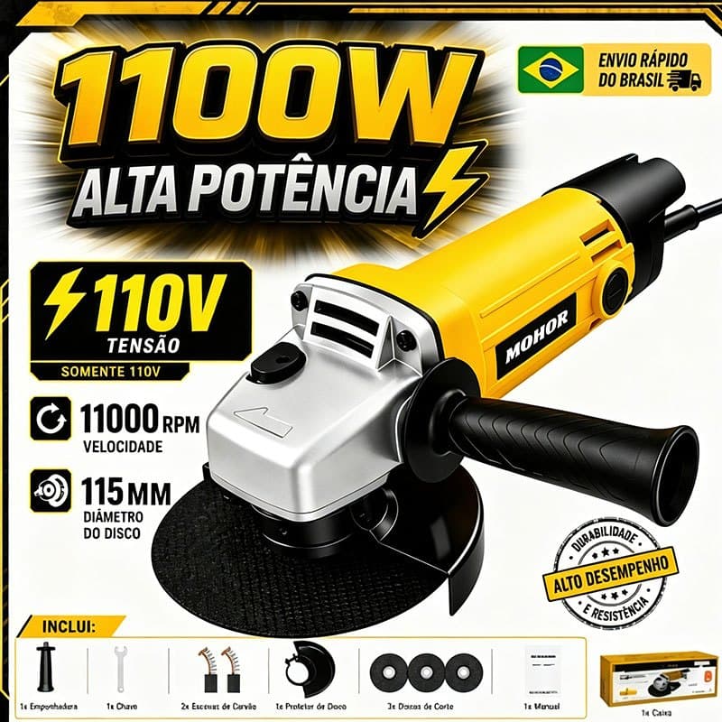 Esmerilhadeira Angular 110V/220V Lixadeira Profissional 3 Discos Corte Metal Lixadeira Elétrica Kit Completo