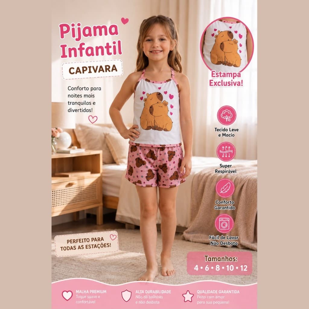 Pijama infantil feminino baby doll short doll roupa de dormir de menina verao alça personagens
