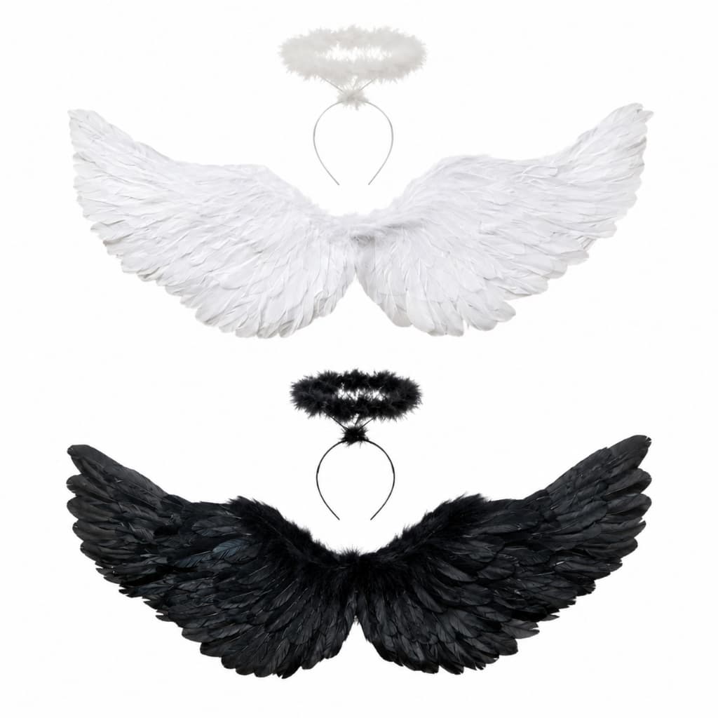 Kit Asa de Anjo com Tiara Fantasia Halloween Carnaval