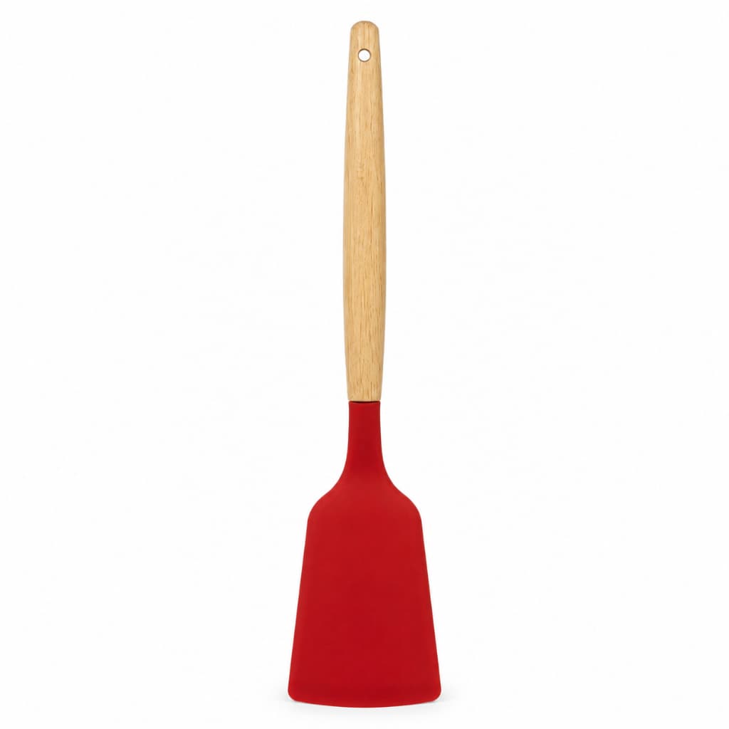 Espátula Reta de Silicone Vermelha com Cabo de Madeira 30 x 6,5 cm Belakaza