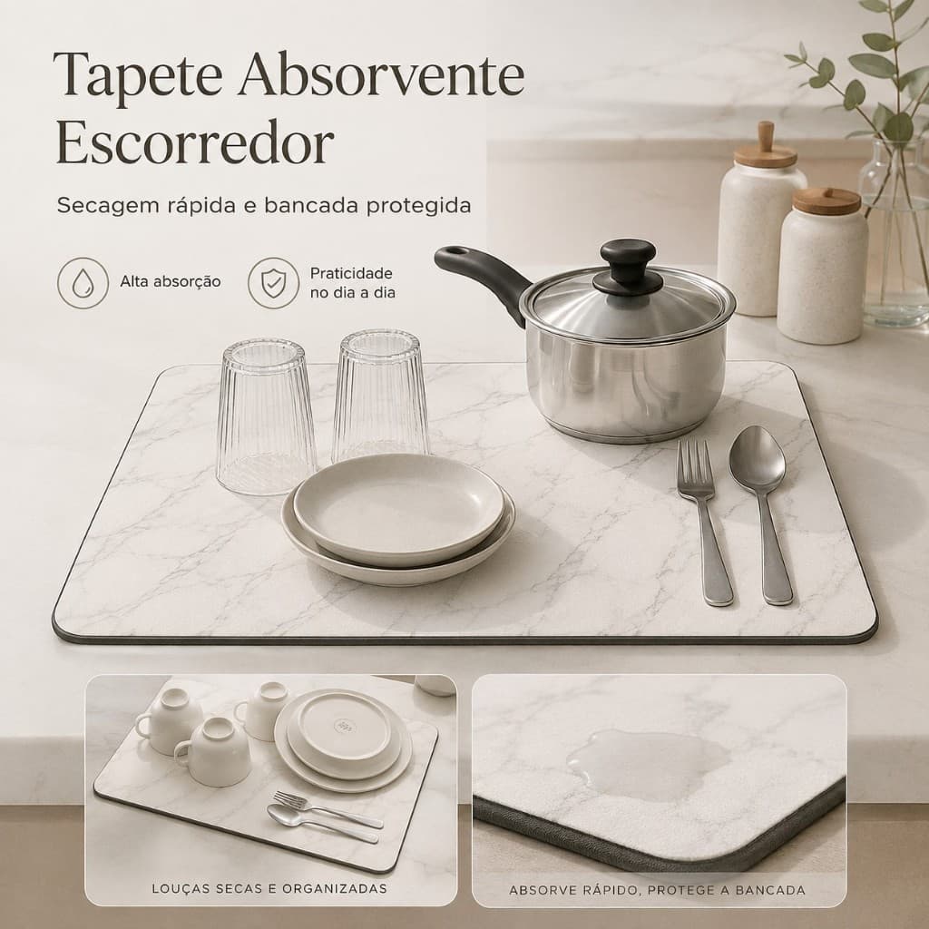 Tapete Escorredor De Louça Em Microfibra Super Absorvente Dobrável Aparador De Louça Multiuso 40X30
