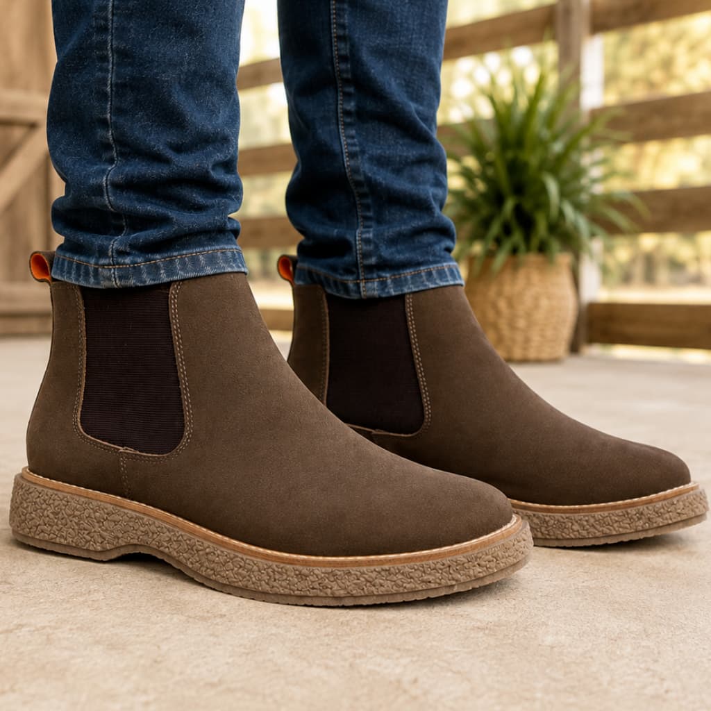 Botina Bota Masculina Chelsea em Couro Estilo Country Roça Fazenda Casual