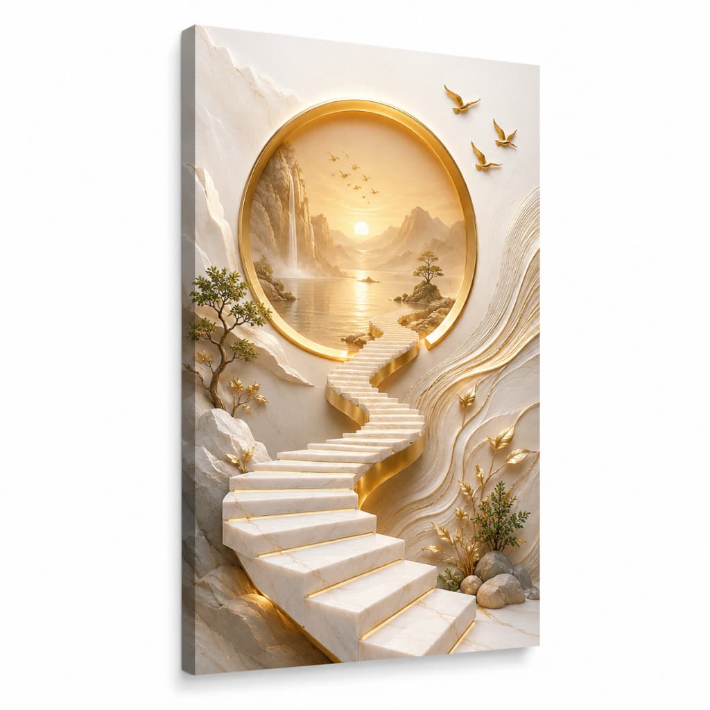 Quadro Decorativo Luxo Paisagem Dourada Escada 3D Sala Quarto Escritório MDF Premium 20x30 a 90x60