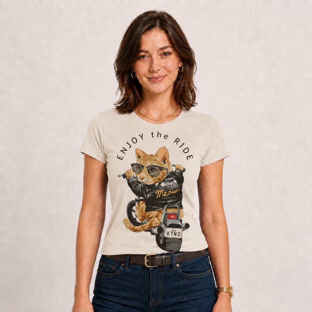 Camiseta T-shirt Feminina Estampada Enjoy The Ride,  100% Algodão.