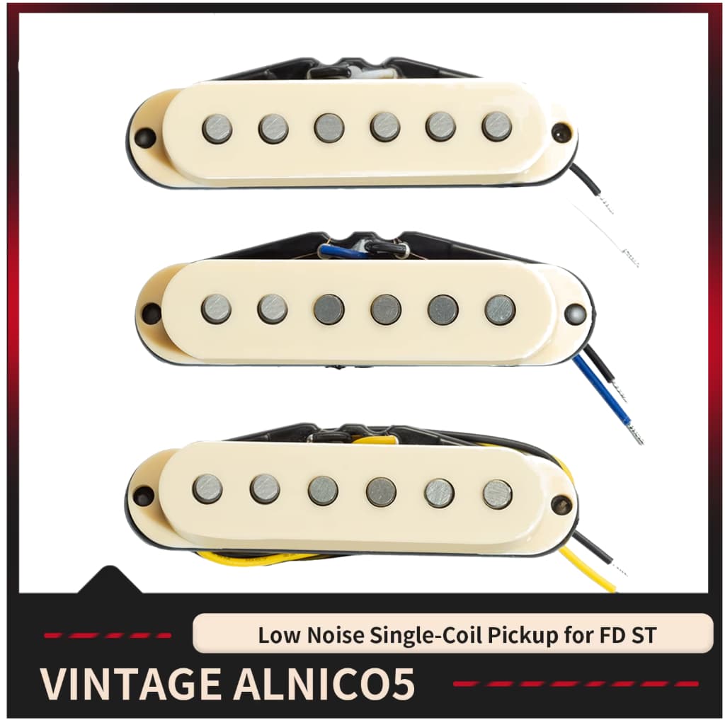 Captadores de Bobina Simples Alnico 5 (Braço/Médio/Ponte) Polo Plano para Guitarra Fd ST, Creme