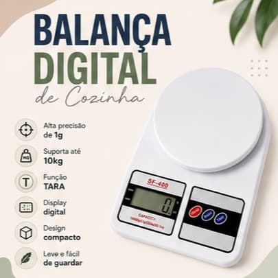 Balança Digital Cozinha 10Kg JÁ VAI COM PILHA, Precisão Balança de Alimentos Cozinha