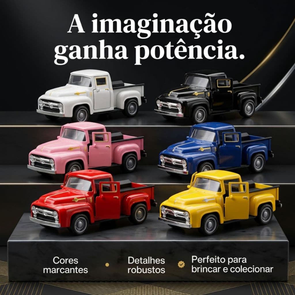Miniatura PickUp Ford F100 1956 Clássico Carro Retrô Metal Escala 1:36 Metal Fricção Abre Portas