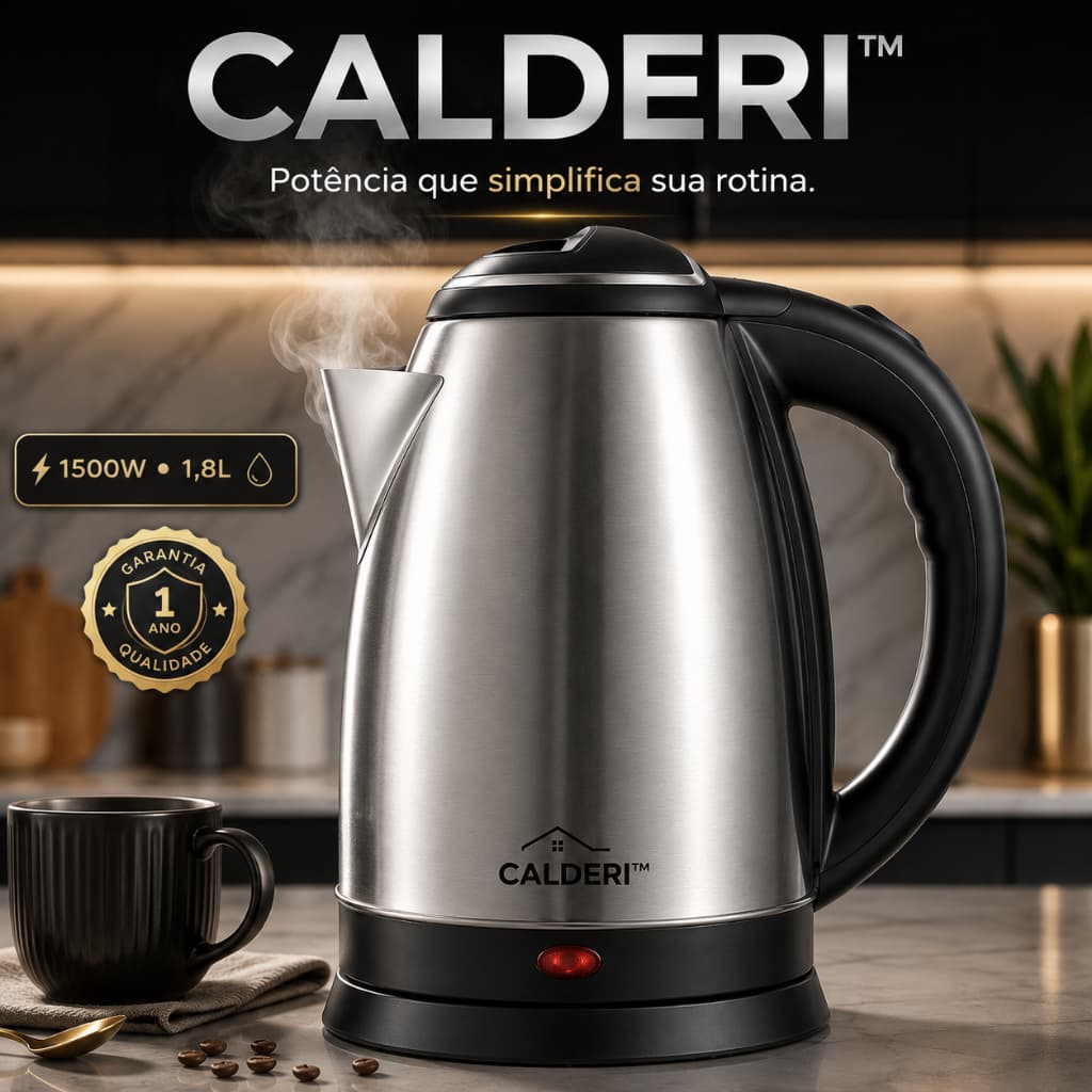 Chaleira Elétrica 1,8L 1500W Inox Rápida Alta Potência 220V