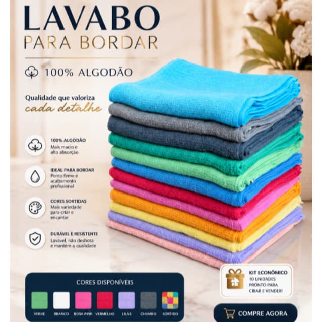 KIT 50 UNIDADES TOALHAS LAVABO PARA BORDAR, PINTAR E ARTESANATO E BRINDE 100% ALGODÃO
