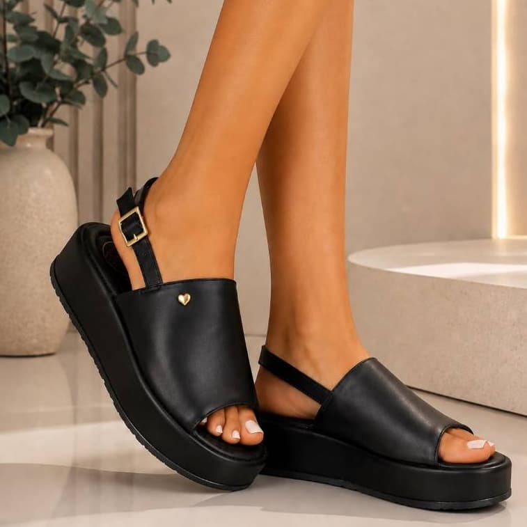 sandalia feminina flatform plataforma avarca confortável casual  Lauram