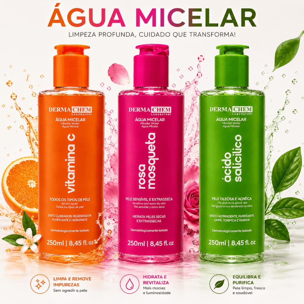 Agua Micelar Dermachem Rotina Skincare - Rosa Mosqueta, Vitamina C e Ácido Salicílico