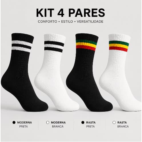 Kit De 4 Pares De meias Algodão