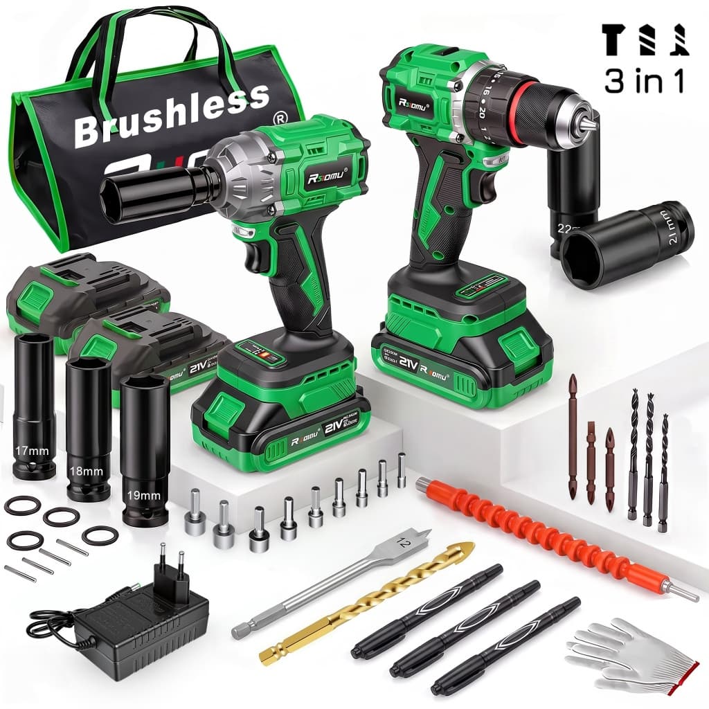 Kit 2 Furadeira De Impacto + Chave De Impacto Profissional Brushless 2 Baterias Recarregável