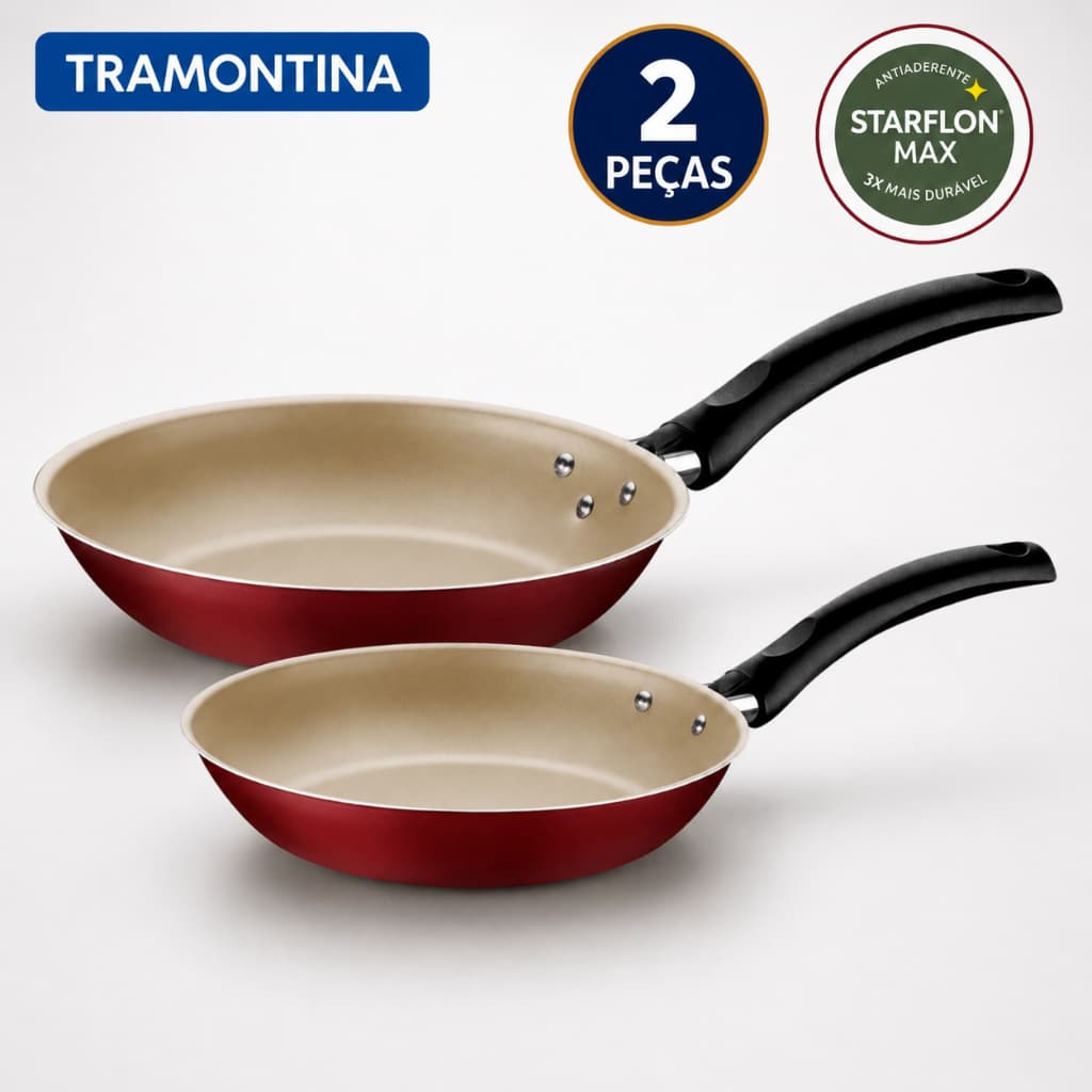 Jogo De Frigideiras Tramontina Antiaderente Turim 2 Peças Vermelho Cinza