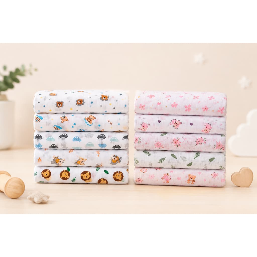 Kit 5 Fraldas de Pano Sem Bainha Ombro tecido duplo Bebê RN Algodão 70cmx70cm