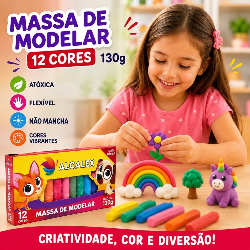 ESCOLAR Massinha de Modelar 12 Cores 130g