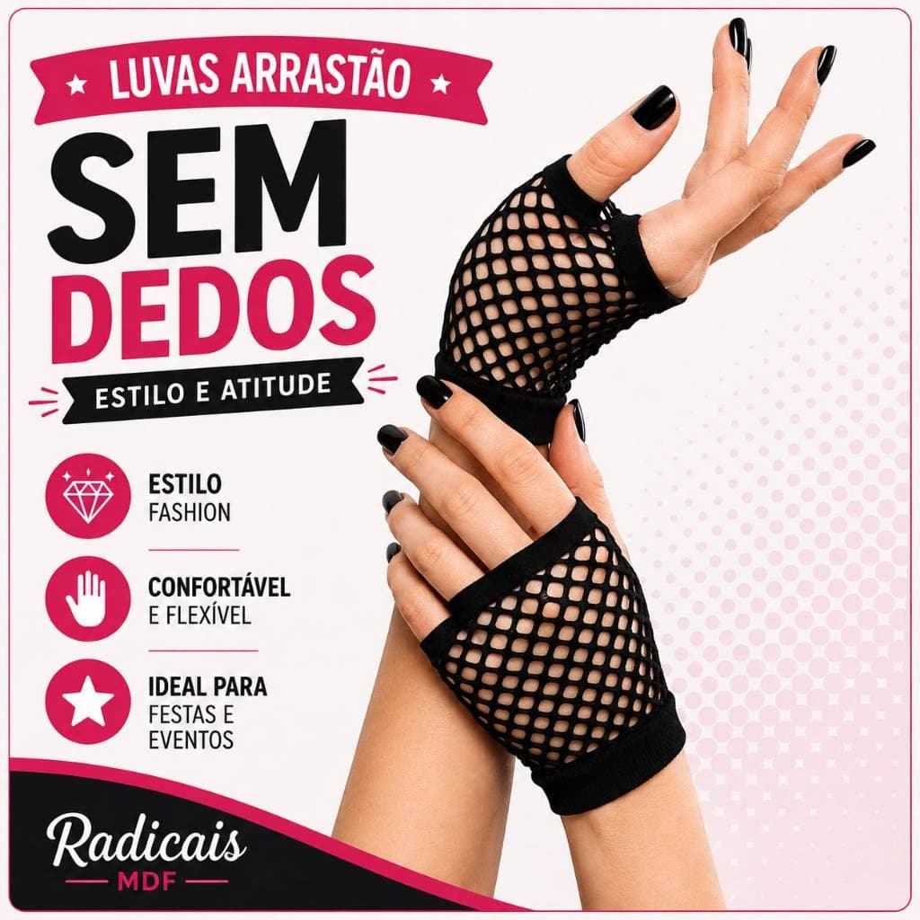 Luva Arrastão Curta Punk Rock Gótico Egirl Cosplay Aesthetic Tumblr Fantasia Carnaval Halloween