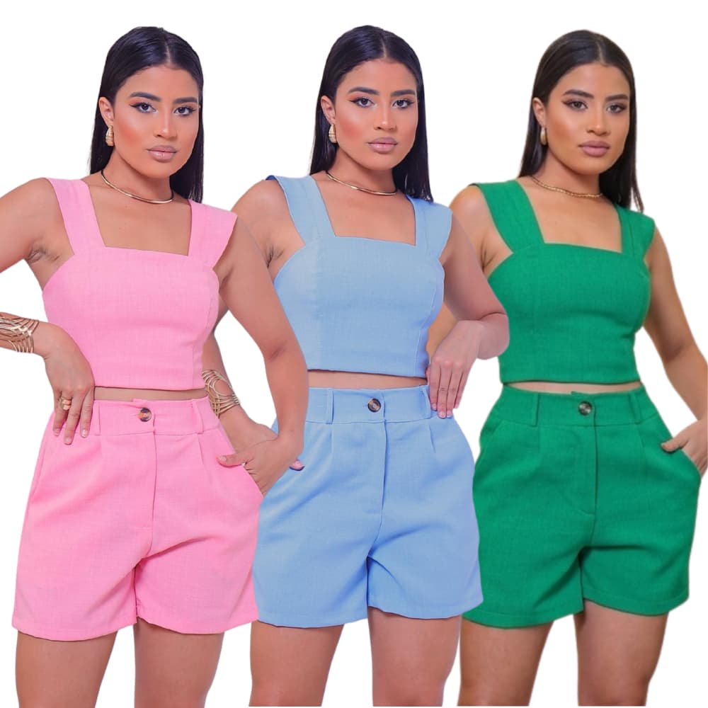 Conjunto Feminino Alfaiataria Short E Blusa Elegante Social Chic