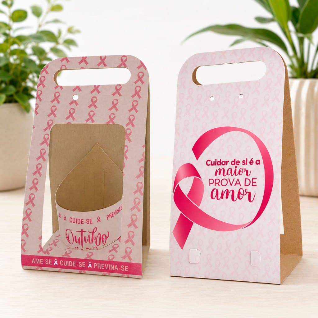 Kit Caixinha Vaso Flor Outubro Rosa Lembrancinha Brinde