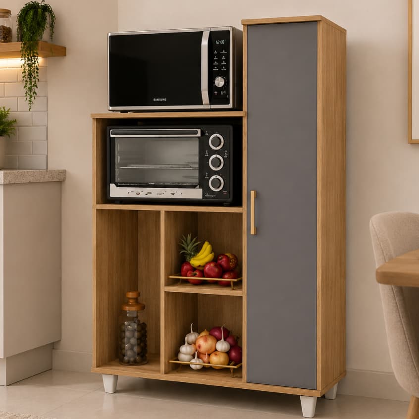 Armário Fruteira Multiuso para Cozinha MDF com Suporte para Micro-ondas e Forno Organizador de Alimentos