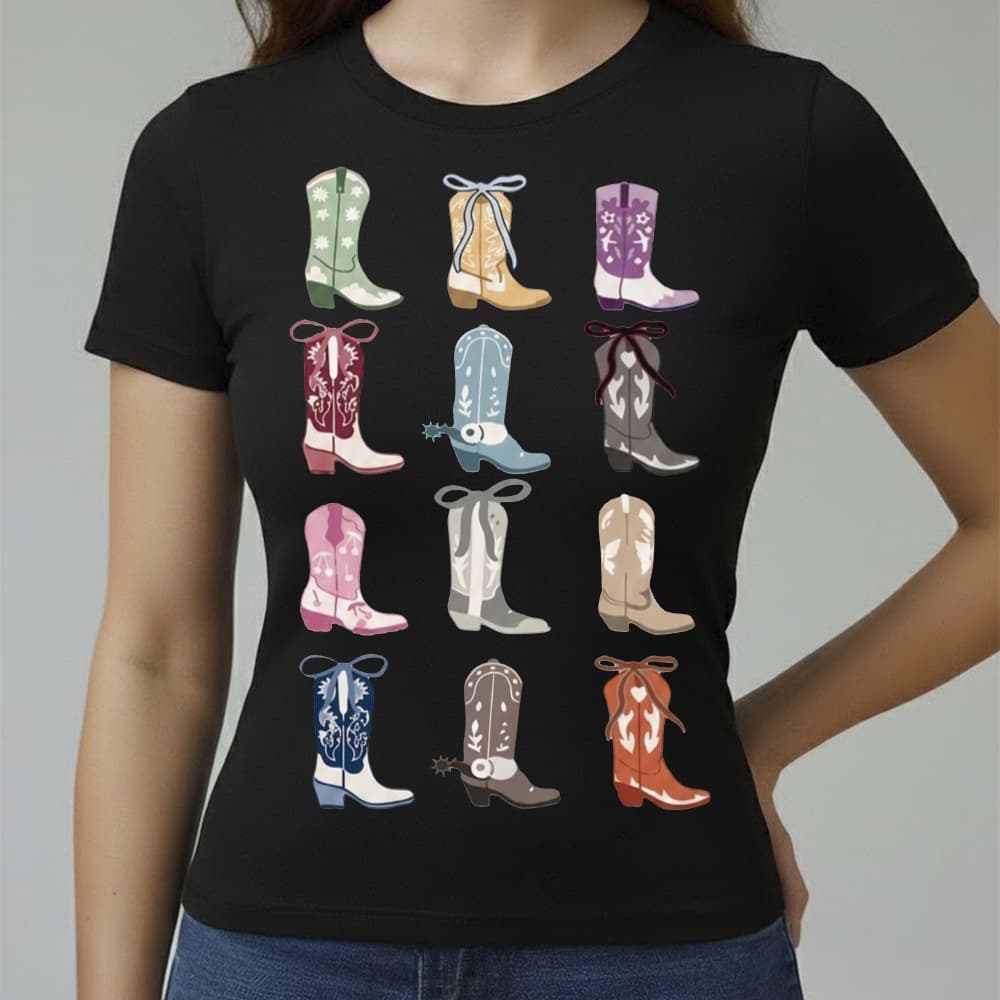 Camiseta Baby Look Feminina Algodão Conforto Qualidade Estampada Botas Do Tamanho P ao GG