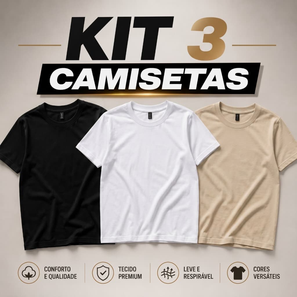 Kit 3 Camisetas Básicas Premium 100% Algodão | Alta Qualidade - Envio Rápido