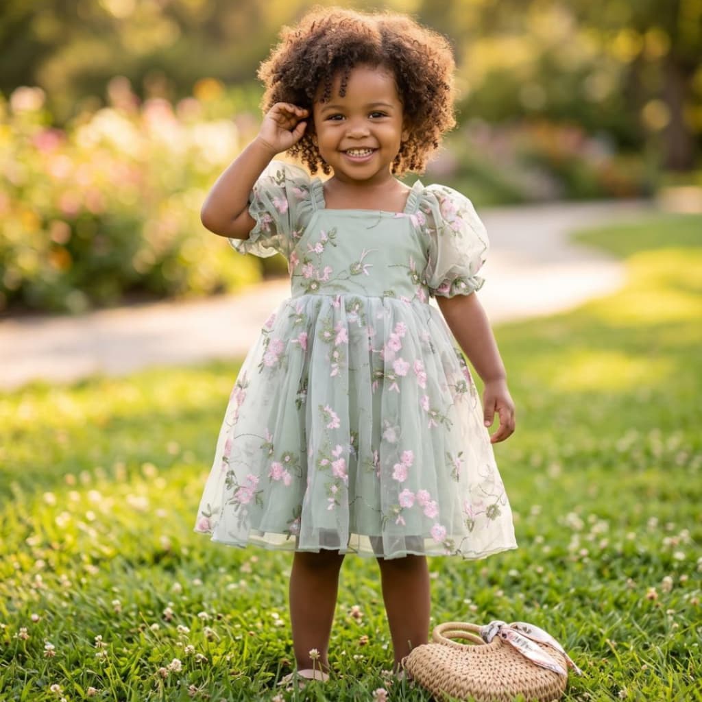 Vestido Verde Infantil Menina Verão Feminino look casual feminina criança Floral tamanho 3 blogueirinha tulê chique