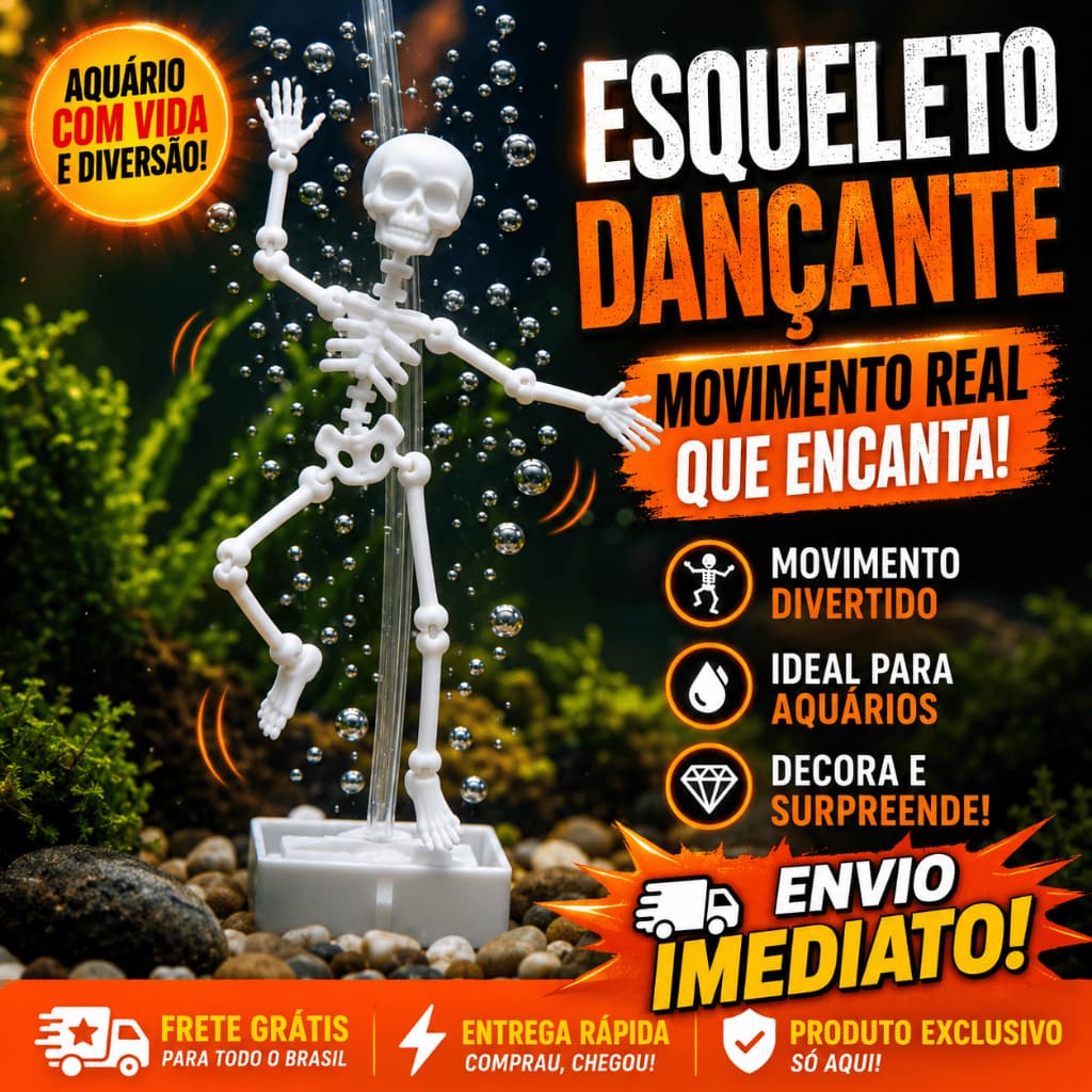 Esqueleto Dançarino para Aquário Dança com as Bolhas Enfeite Bomba de Ar
