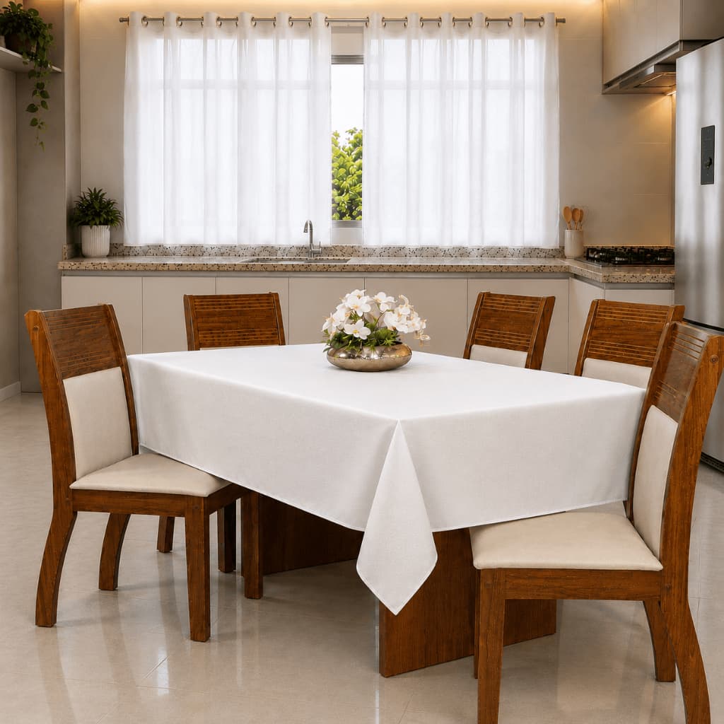 Kit Cortina de Cozinha Oxford 2,30m x 1,20m + Toalha de Mesa Oxford 1,40m x 1,40m Praticidade e Elegância para sua Casa