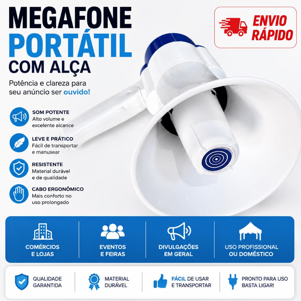 Megafone Portátil Recarregável Com Sirene Musical E Gravador ENVIO RAPIDO