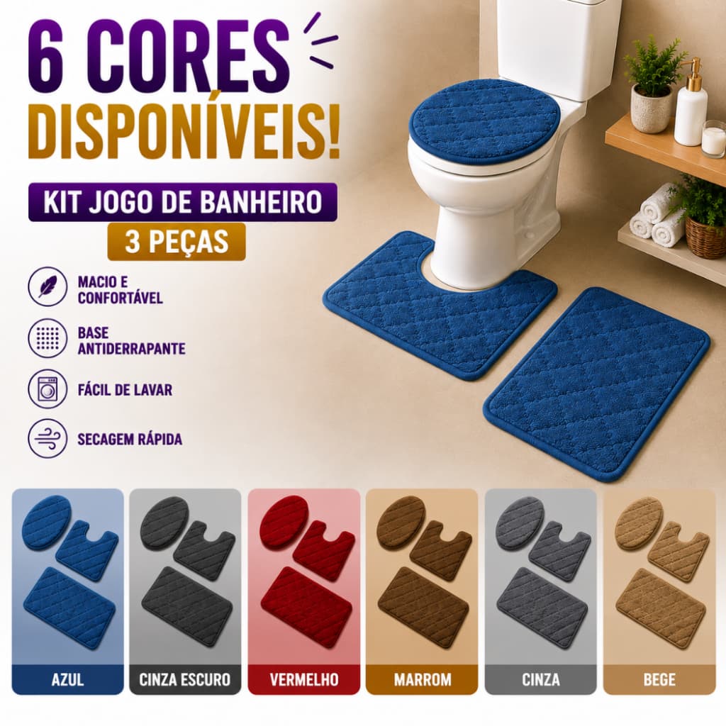 Tapete de banheiro IDee Home 3 peças, macio, antiderrapante, com estampa de qualidade JD