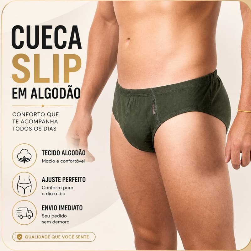 Kit com 5 Cueca Adulto Básica Modelo tradicional comum SLIP 100% Algodão