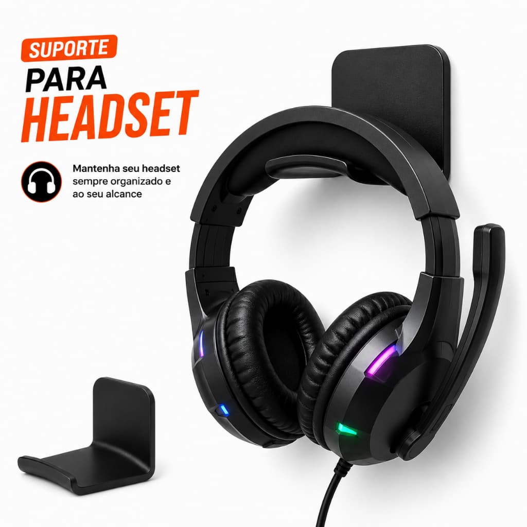 Suporte Para Headset Organizador Fone Gamer Parede PC Com Fita Dupla Face