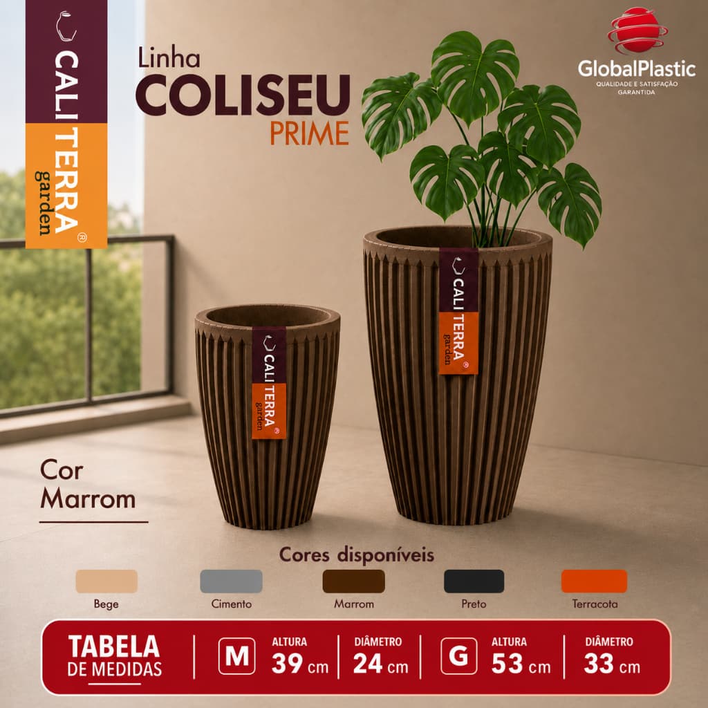 Vaso Coliseu Grande em Polietileno Decorativo para Plantas Jardim Paisagismo Sala Varanda Área Interna e Externa