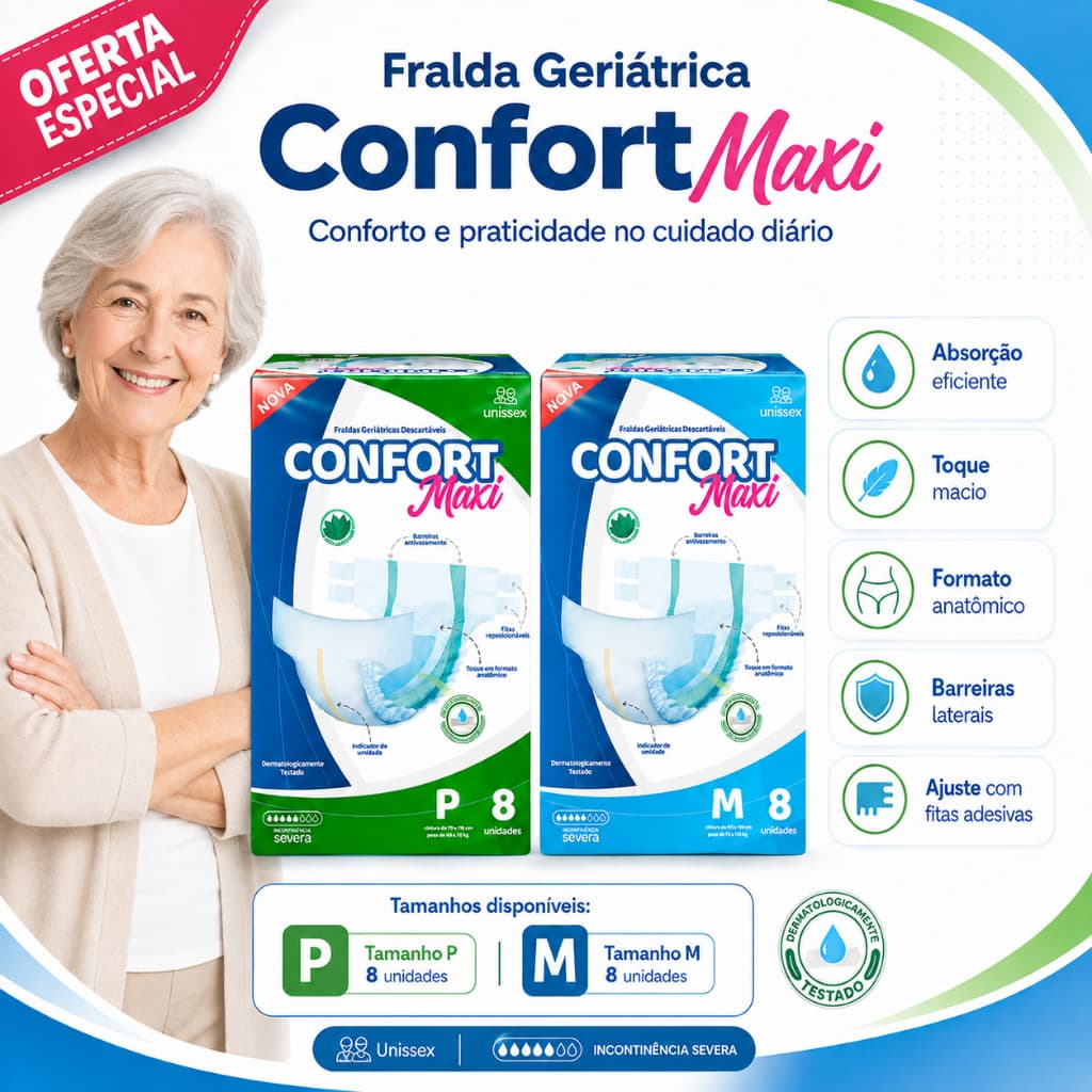 Fraldas Descartáveis Promoção Geriatrica Alta Absorção Confort Maxi Para Adultos e Idosos