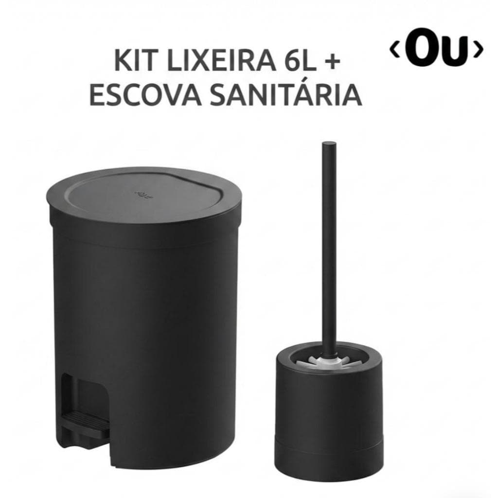 Kit Lixeira com Pedal 6L e Escova Sanitária para Banheiro Higiene e Organização Prática Linha Vita Ou