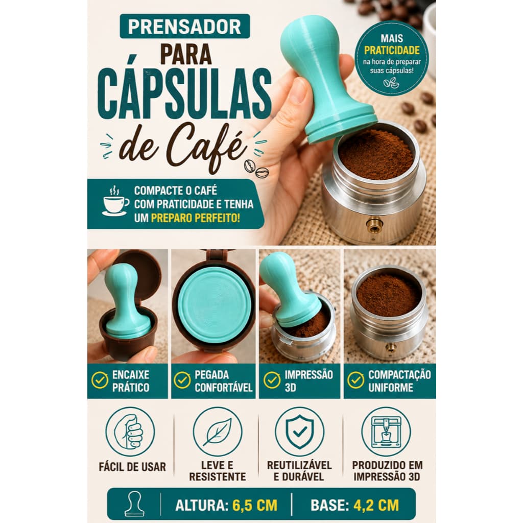 Prensador de Café para Cápsula Reutilizável | Compactador de Pó | Tamper para Cápsulas | Impressão 3D | DOLCE GOSTO