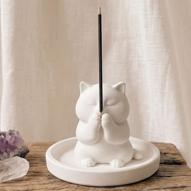 Incensário Gatinho Porta Incenso Vareta Decorativo Gato Zen Mesa Sala Quarto Decoração Aromaterapia Presente