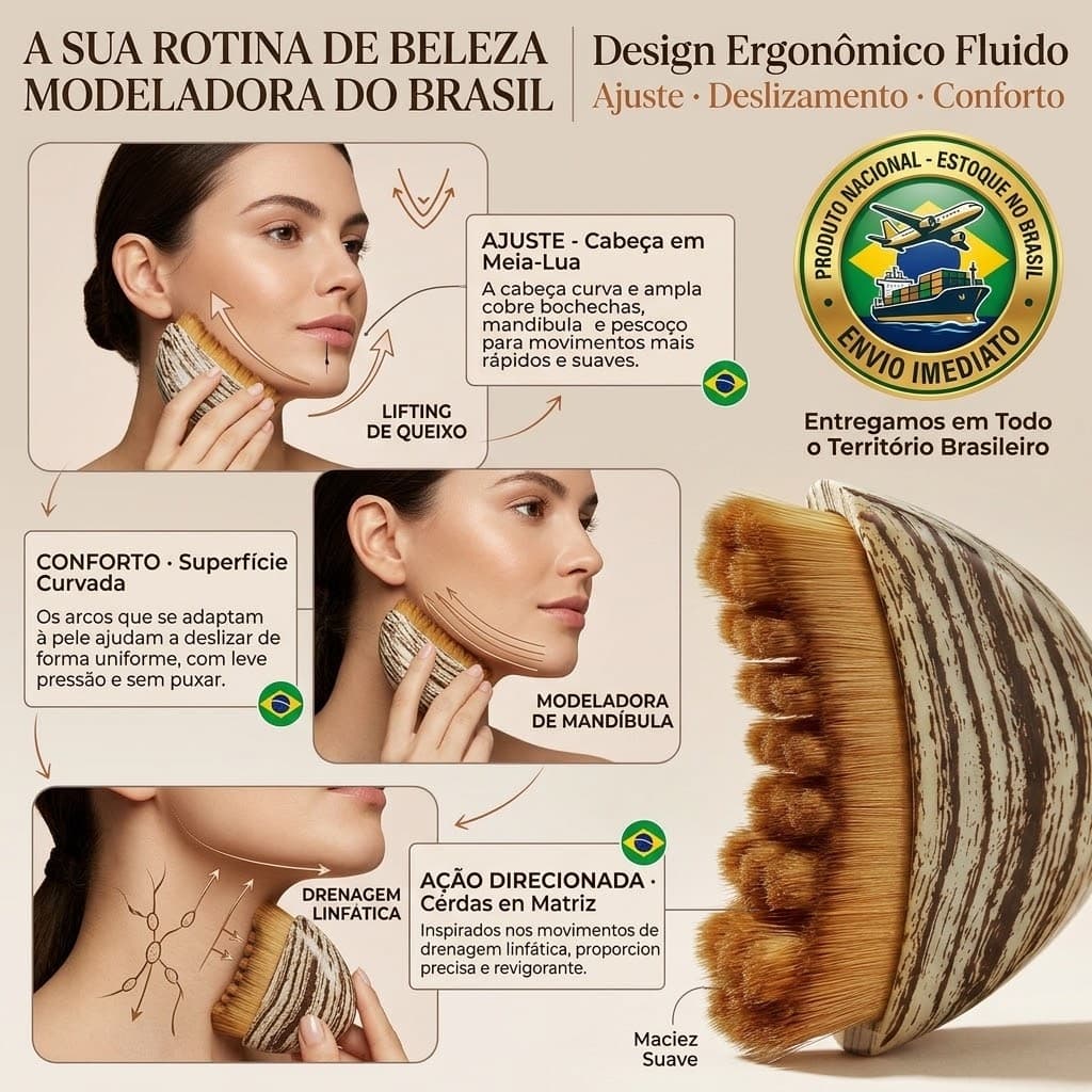 Escova Massagem Facial Lifting Drenagem Linfatica Modeladora Queixo Mandibula Macia Estoque no Brasil Envio Imediato