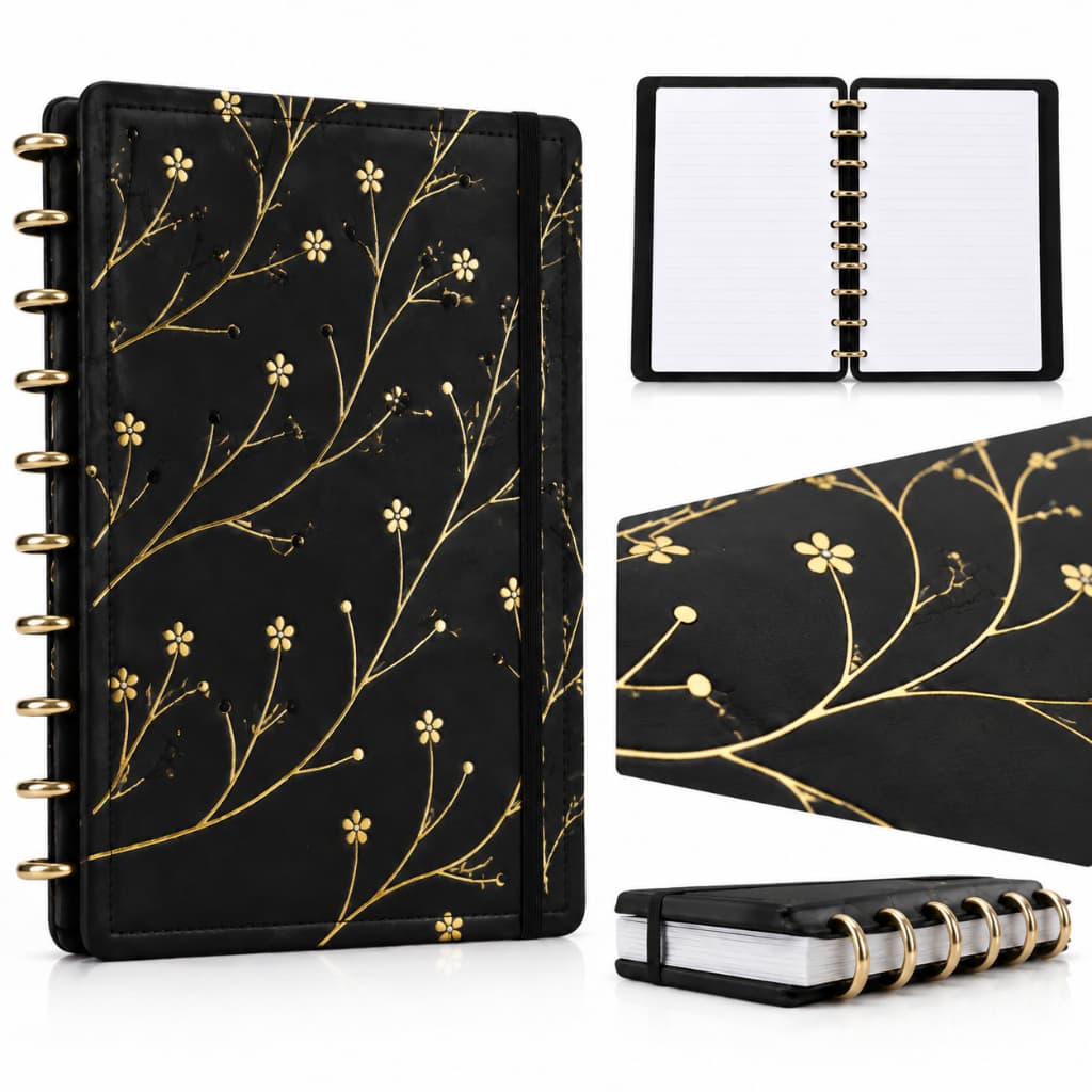 Caderno Inteligente A4 B5 Floral com Discos Removíveis Reposicionável Personalizável para Estudos Trabalho