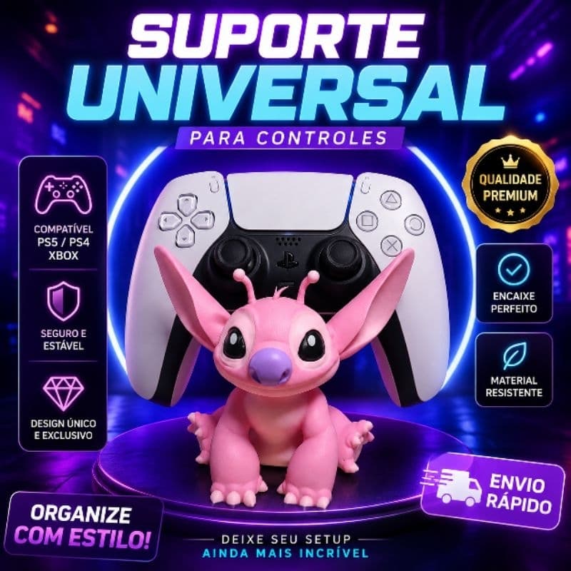 Suporte Universal de Controle Stitch Gamer – Porta Controle PS5, PS4, Xbox, Switch e Joystick