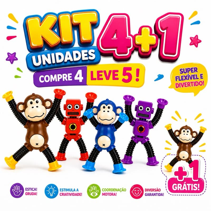 Kit com 4X Pop Tube Divertidos Coloridos Led Estica e Puxa Brinquedo Montessori infantil - 4 unidades mix modelos