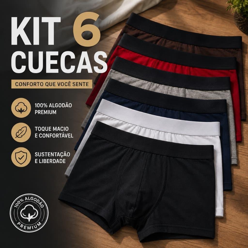 Kit 6 Cuecas Boxer Masculinas Algodão Premium Cores Variadas