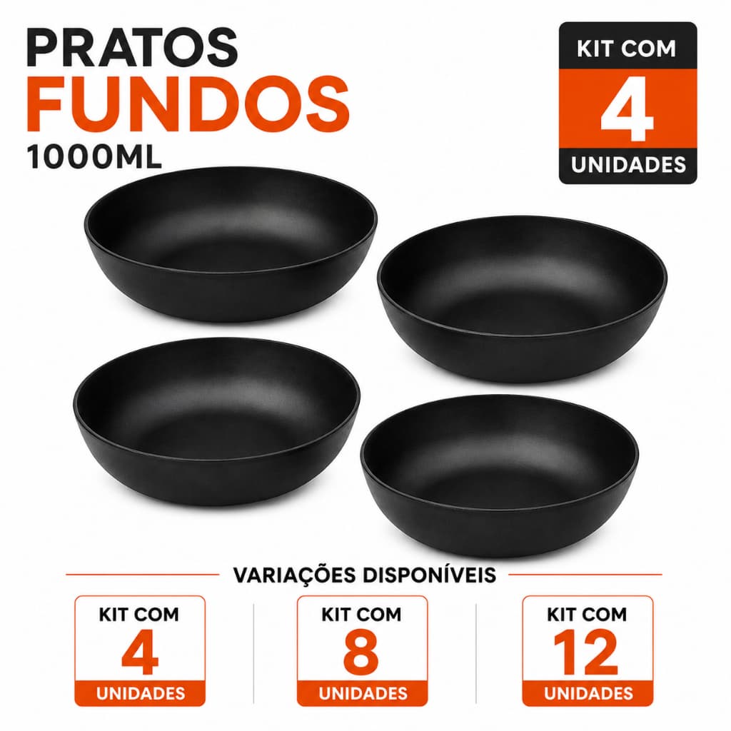 Kit Jogo Pratos Fundos 1000ml Colors Helsim | Prato Plástico Resistente