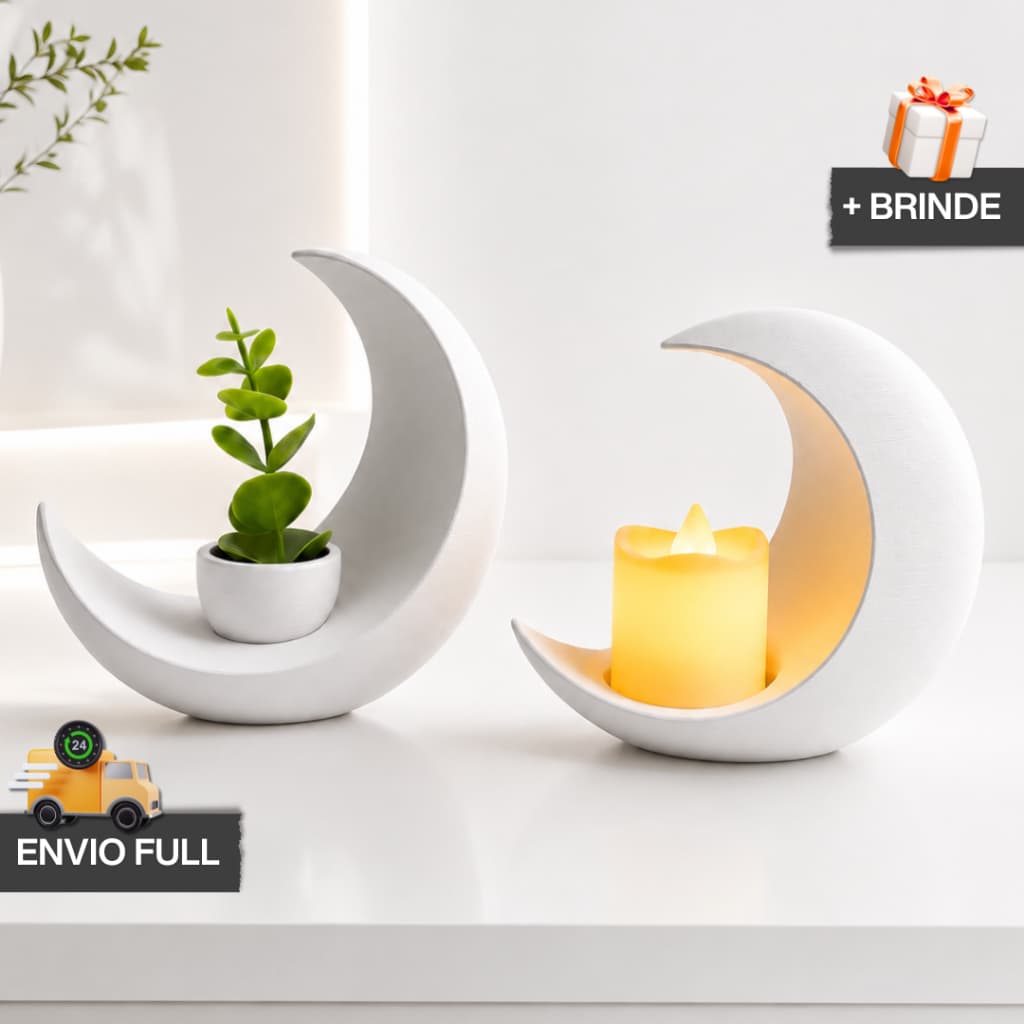 Kit 2 Vasos Decorativos Lua COM Vela e Planta Artificial + Presente Envio Rápido Decoração Minimalista Elegante Casa