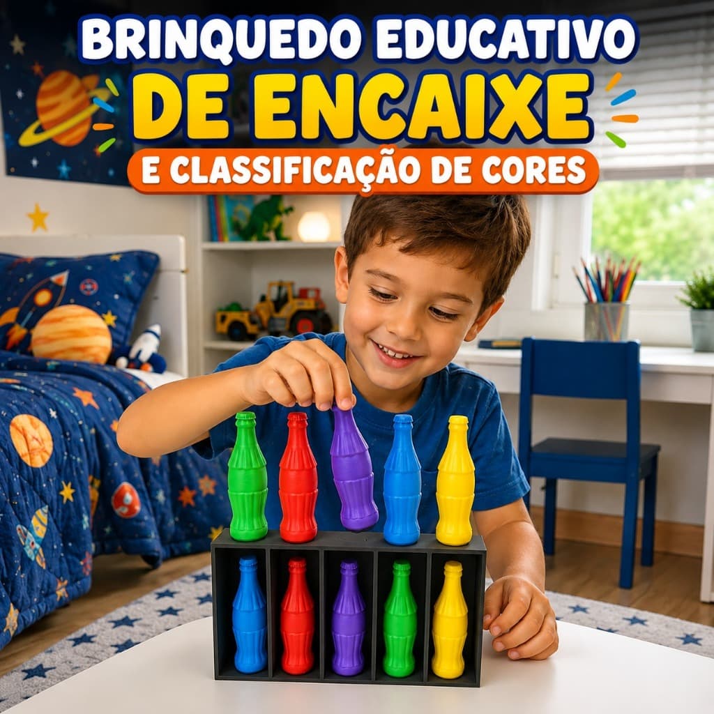 Brinquedo Educativo de Encaixe e Organização com Garrafas Coloridas para Crianças Desenvolverem a Coordenação