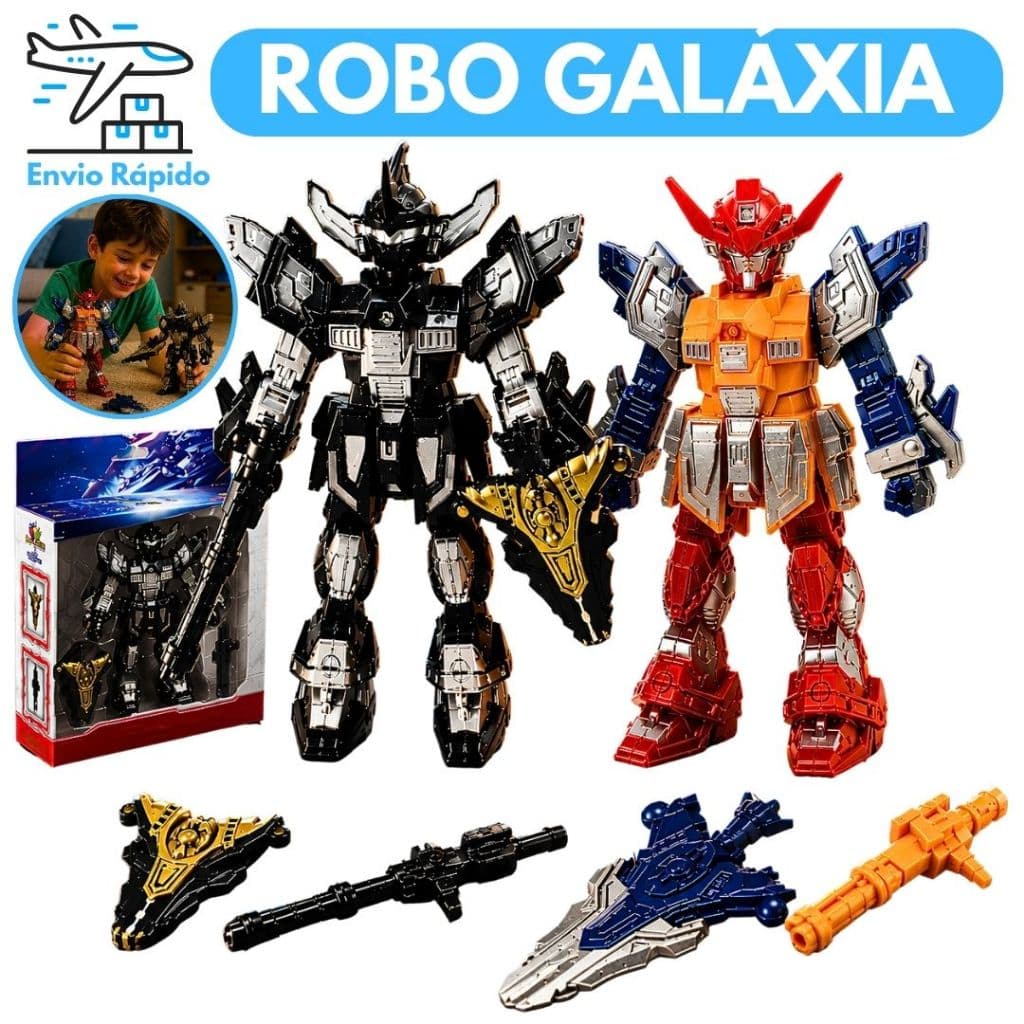 Robô Galáxia com Luz no Peito, Som e Movimento Brinquedo Infantil Articulado com Escudo e Bazuca Criança