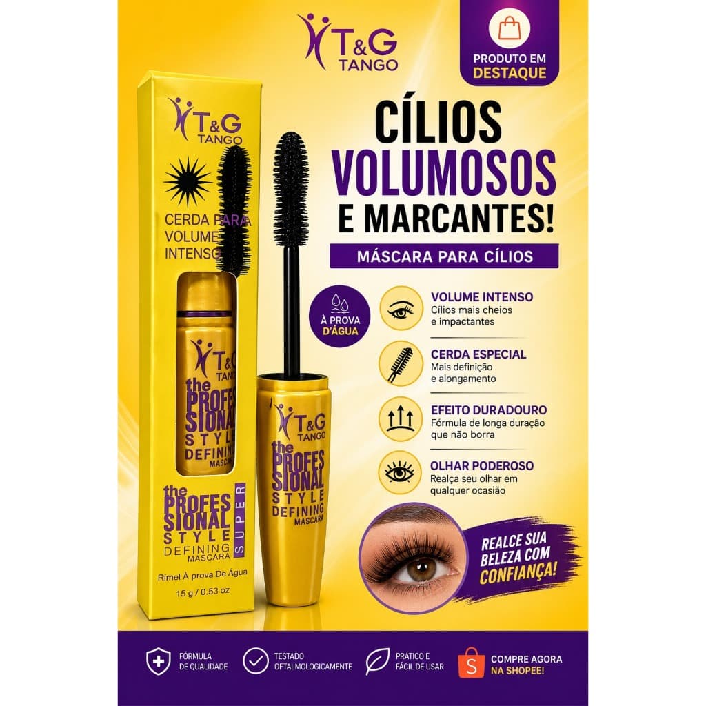 Máscara para Cílios T&G Tango Professional Style 15g Volume Intenso à Prova D’Água