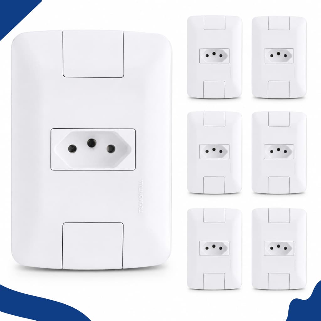 Kit Tomadas Tramontina Branca Aria Simples 10A 250V 4x2 Embutir Com Placa Suporte Parafusos