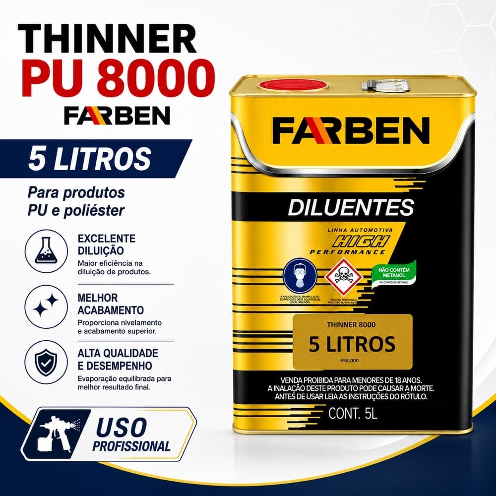 Thinner PU 8000 Farben 5L Diluente para Poliuretano e Poliéster